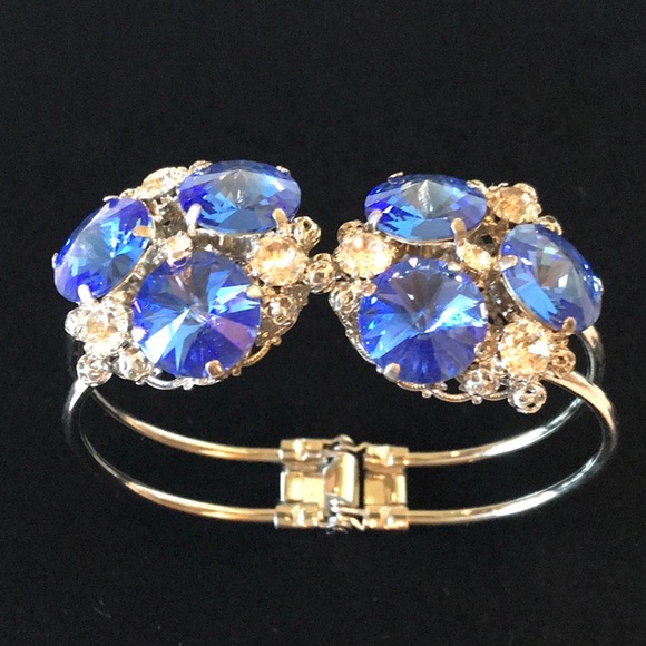 Italian Swarovski Crystal Cuff Bracelet Sapphire - Picture 1 of 2